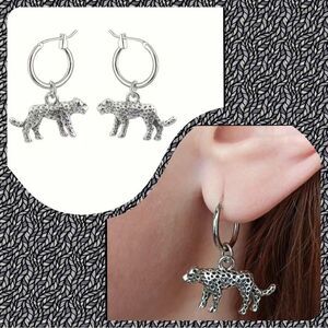 🐆Exquisite Silver Leopard 🐆 Hoop Drop Dangle Earrings
